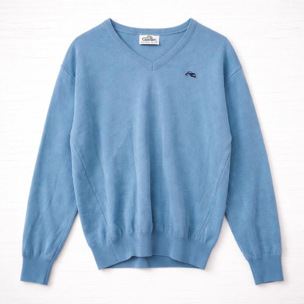 Vintage Garan 90s Sky Blue Sweater Tiger Lion Cat Embroidery Preppy Normcore